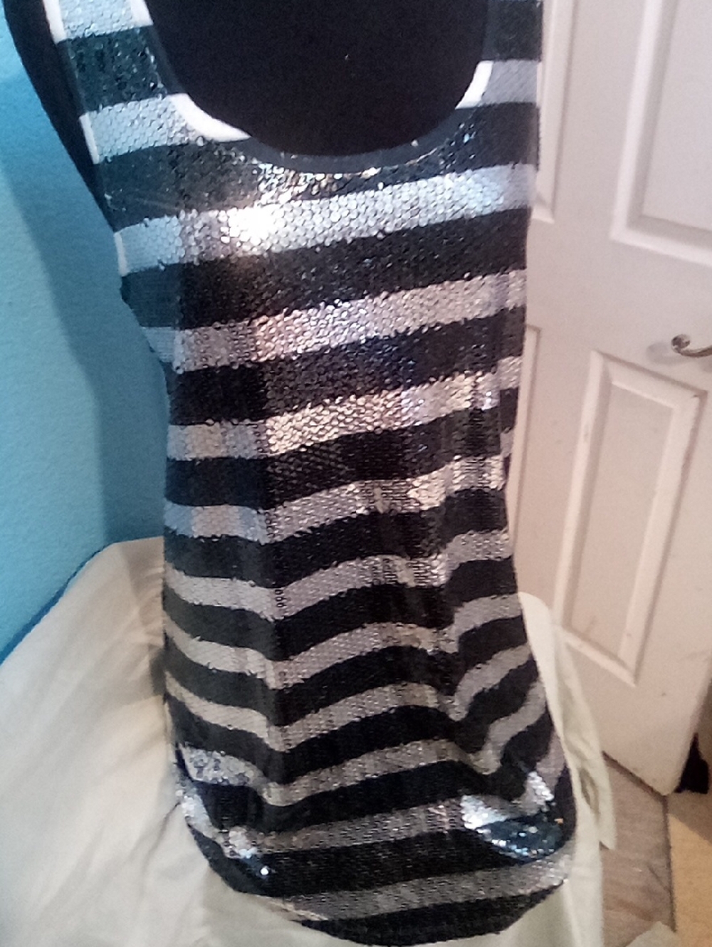Black & Silver Sequin Striped Tank Top